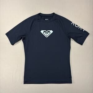 Roxy Whole Hearted Black Rashguard Short Sleeve with White Logo Girls Size XL 14